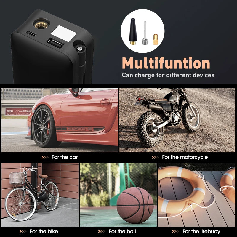 AirMate Pulse inflating a car tyre quickly and easily.