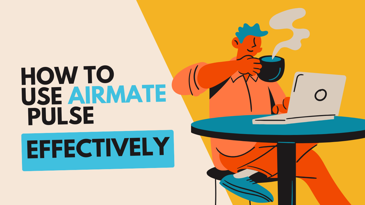 Load video: How to use AirMate Pulse effectively – illustrated guide with a person at a laptop, highlighting simple and practical use of the portable air compressor.